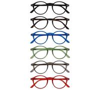 OPULIZE REY Gafas de Lectura - Pack de 6 - Montura Redonda Retro - Negro Mate, Marrón, Azul, Verde, Gris, Rojo - Hombre Mujer - RRRRRR56-12367Z - +1.50
