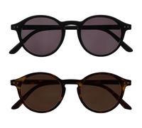 OPULIZE REY Gafas de Lectura Solares - Pack de 2 - Montura Redonda Retro - Negro Mate, Carey Marrón - Hombre Mujer - Bisagras de Muelle - SS56-12 - +2.00