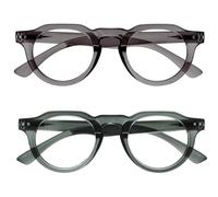 OPULIZE RIO Gafas de Lectura con Filtro de Luz Azul Pack de 2 - Montura Parte Superior Plana - Verde, Gris - Hombres y Mujeres - BB53-67 - +1.50