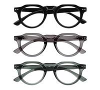 OPULIZE RIO Gafas de Lectura con Filtro de Luz Azul Pack de 3 - Montura Parte Superior Plana - Negro, Verde, Gris - Hombre y Mujer - BBB53-167 - +1.50