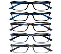 OPULIZE SEE Gafas de Lectura con Filtro Azul - Pack de 5 - Montura Estrecha - Negro Marrón Azul Gris - Hombre Mujer - Bisagras de Muelle - BBBBB9-11237 - +1.00