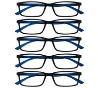 OPULIZE SEE Gafas de Lectura con Filtro Azul - Pack de 5 - Montura Estrecha - Negro Varillas Azules - Hombre Mujer - Bisagras de Muelle - BBBBB9-1 - +2.50
