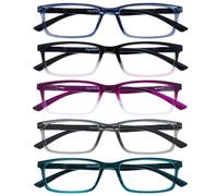 OPULIZE SEE Gafas de Lectura de Bloqueo de Luz Azul para hombre y mujer, Lentes Antideslumbrante, Protección UV, Rectangular, Paquete de 5 Azul Rosa Morado Gris Turquesa +0,00