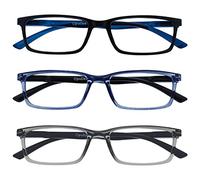 Opulize See Gafas de Lectura Bloqueo de Luz Azul Pack de 3 Montura Estrecha Negro Azul Gris Resistente a Arañazos Bisagras de Muelle Ordenador Gaming Antirreflejante Hombre Mujer BBB9-137