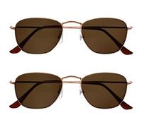 OPULIZE Sky Gafas de Lectura Solares Pack de 2 Montura Delgada Clásica de Metal Dorado Marrón Oscuro Resistente a Arañazos Lente Tintado con Protección UV400 Hombre Mujer SS95-9 +3.50