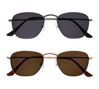 OPULIZE Sky Gafas de Lectura Solares Pack de 2 Montura Delgada Clásica de Metal Gris Plomo Dorado Resistente a Arañazos Lente Tintado con Protección UV400 Hombre Mujer SS95-79 +2.00