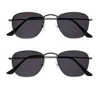 OPULIZE Sky Gafas de Lectura Solares Pack de 2 Montura Delgada Clásica de Metal Gris Plomo Mate Negro Resistente a Arañazos Lente Tintado con Protección UV400 Hombre Mujer SS95-7 +2.50