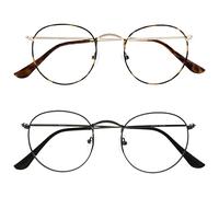 OPULIZE Sol Gafas de Lectura Bloqueo de Luz Azul 2-Pack Montura de Metal Retro Redondo Marrón Gris Resistente a Arañazos Bisagras de Muelle Ordenador Gaming Antirreflejante Hombre Mujer BB94-27 +3.50