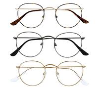OPULIZE Sol Gafas de Lectura Bloqueo de Luz Azul 3-Pack Montura Retro Redonda Marrón Gris Dorado Resistente a Arañazos Bisagras de Muelle Ordenador Gaming Antirreflejante Hombre Mujer BBB94-279 +3.00