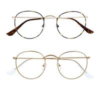 OPULIZE Sol Gafas de Lectura Bloqueo de Luz Azul Pack de 2 Montura Retro Redonda Marrón Dorado Resistente a Arañazos Bisagras de Muelle Ordenador Gaming Antirreflejante Hombre Mujer BB94-29