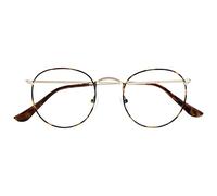 OPULIZE Sol Gafas de Lectura con Bloqueo de Luz Azul Montura de Metal Retro Redondo Marrón Carey Resistente a Arañazos Bisagras de Muelle Ordenador Gaming Antirreflejante Hombre Mujer B94-2 +2.50