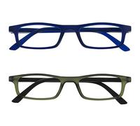 OPULIZE Ted Gafas de Lectura Pack de 2 Estrechas y Ligeras Azul Marino Mate y Khaki Transparente Mate Bisagras con Muelle Resistentes a los Arañazos Hombre Mujer RR17-36 +2.00
