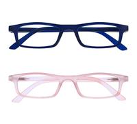 OPULIZE Ted Gafas de Lectura Pack de 2 Estrechas y Ligeras Azul Marino Mate y Rosa Transparente Mate Bisagras con Muelle Resistentes a los Arañazos Hombre Mujer RR17-34 +1.00