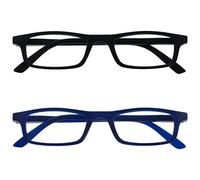 OPULIZE Ted Gafas de Lectura Pack de 2 Estrechas y Ligeras Negro Mate y Azul Marino Mate Bisagras con Muelle Resistentes a los Arañazos Hombre Mujer RR17-13 +1.00