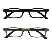 OPULIZE Ted Gafas de Lectura Pack de 2 Estrechas y Ligeras Negro Mate y Khaki Transparente Mate Bisagras con Muelle Resistentes a los Arañazos Hombre Mujer RR17-16 +3.00