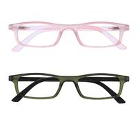 OPULIZE Ted Gafas de Lectura Pack de 2 Estrechas y Ligeras Rosa Transparente Mate y Khaki Transparente Mate Bisagras con Muelle Resistentes a los Arañazos Hombre Mujer RR17-46 +3.50