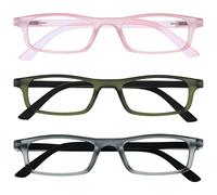 OPULIZE Ted Gafas de Lectura Pack de 3 Estrechas y Ligeras Rosa, Khaki y Gris Transparente Mate Bisagras con Muelle Resistentes a los Arañazos Hombre Mujer RRR17-467 +1.00