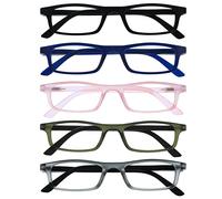 OPULIZE Ted Gafas de Lectura Pack de 5 Estrechas y Ligeras Negro, Azul Marino Mate, Rosa, Khaki y Gris Mate Transparente Bisagras con Muelle Resistentes a los Arañazos Hombre Mujer RRRRR17-13467 +1.50
