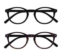 OPULIZE Zen Gafas de Lectura Pack de 2 Redondo Negro Mate Satinado y Marrón Oscuro Bisagras con Muelle Resistente a los Arañazos RR24-12 +1.00