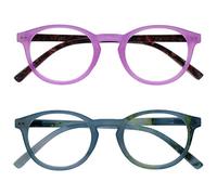 OPULIZE Zen Gafas de Lectura Pack de 2 Redondo Rosa y Azul Turquesa Brillante Bisagras con Muelle Resistente a los Arañazos RR24-4Q +3.00