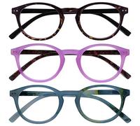 OPULIZE Zen Gafas de Lectura Pack de 3 Redondo Marrón Oscuro Carey, Rosa Brillante, Azul Turquesa Brillante Bisagras con Muelle Resistente a los Arañazos RRR24-24Q +1.50