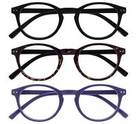 OPULIZE Zen Gafas de Lectura Pack de 3 Redondo Negro Mate Satinado, Marrón Oscuro Carey y Violeta Mate Satinado Bisagras con Muelle Resistente a los Arañazos RRR24-125 +2.50