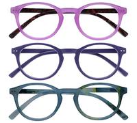 OPULIZE Zen Gafas de Lectura Pack de 3 Redondo Rosa Brillante, Violeta Mate Satinado, Azul Turquesa Brillante Bisagras con Muelle Resistente a los Arañazos RRR24-45Q +1.00
