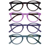 OPULIZE Zen Gafas de Lectura Pack de 4 Montura Redonda Marrón Carey Rosa Brillante Violeta Morado Mate Turquesa Bisagras con Muelle Resistente a los Arañazos Unisex RRRR24-245Q +2.00