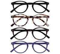 OPULIZE Zen Gafas de Lectura Pack de 4 Montura Redonda Negro Mate Marrón Carey Claro y Oscuro Violeta Satinado Bisagras con Muelle Resistente a los Arañazos Unisex RRRR24-11T25 +1.00
