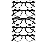 OPULIZE Zen Gafas de Lectura Pack de 5 Montura Redonda Color Negro Mate Satinado Bisagras con Muelle Resistente a los Arañazos Unisex RRRRR24-1 +1.00