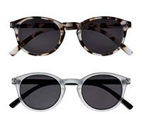 OPULIZE Zen Gafas de Lectura Solares Pack de 2 Montura Redonda Marrón Carey Claro Mate Pequeño Ligero Bisagras con Muelle Resistente a los Arañazos Lentes Oscuros UV400 SS24-1TC +1.00