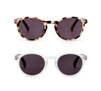 OPULIZE Zen lector de luz solar Gafas 2 piezas Montura pequeña redonda Bisagras de resorte Lentes de colores antiarañazos Protección UV400 Marrón claro Tortuga Unisex SS24-1TC