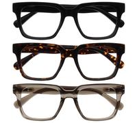 OPULIZERA Blue Light Blocking Reading Glasses - Anti-Reflective Anti-Glare - 3 Pack Readers - UV400 Protection - Oversized Frame - Computer Screen Glasses - Black Brown Grey - Men Women - +3.00