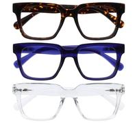 OPULIZERA Blue Light Blocking Reading Glasses - Anti-Reflective Anti-Glare - 3 Pack Readers - UV400 Protection - Oversized Frame - Computer Screen Glasses - Brown Blue Clear - Men Women - +1.00