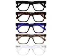 OPULIZERA Blue Light Blocking Reading Glasses - Anti-Reflective Anti-Glare UV400-5 Pack Readers - Oversized Frame - Computer Screen Glasses - Black Brown Blue Grey Clear - Men Women - +1.00