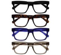 OPULIZERA Gafas de Lectura de Bloqueo de Luz Azul para hombre y mujer, Lentes Antirreflectante y Antideslumbrante, Protección UV, Pacquete de 4 Negro Marrón Azul Gris +3,00