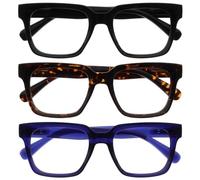 OPULIZERA Gafas de Lectura de Bloqueo de Luz Azul para hombre y mujer, Lentes Antirreflectante y Antideslumbrante, Protección UV, Pacquete de 3 Negro Marrón Azul +3,50