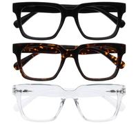 OPULIZERA Gafas de Lectura de Bloqueo de Luz Azul para hombre y mujer, Lentes Antirreflectante y Antideslumbrante, Protección UV, Pacquete de 3 Negro Marrón Claro +3,00