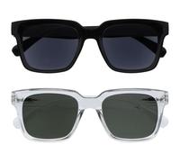 OPULIZERA - Gafas de sol de lectura, lentes tintadas en negro y verde, paquete de 2, antirreflectantes y antirreflejos, protección UV400, marco rectangular de gran tamaño, bisagras de resorte, negro