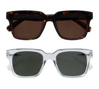 OPULIZERA - Gafas de sol de lectura, lentes tintadas marrón y verde, paquete de 2, antirreflectantes y antirreflejos, protección UV400, marco rectangular de gran tamaño, bisagras de resorte, marrón