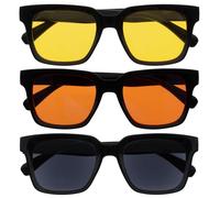 OPULIZERA Gafas de sol hombre y mujer - Gafas de moda - Lentes Amarillas/Naranjas/Negras- Paquete de 3 - Gafas de sol polarizadas UV400 - Antirreflectante y Antideslumbrante - Negro