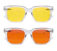 OPULIZERA Gafas luz azul mujer y hombre - Lentes amarillas (polarizadas) y naranjas - Antirreflectante Antideslumbrante UV400 - Paquete de 2 - Conducción Nocturna - Claro