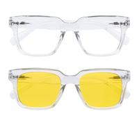OPULIZERA Gafas luz azul mujer y hombre - Lentes polarizadas transparentes y amarillas - Antirreflectante y Antideslumbrante UV400 - Paquete de 2 - Conducción Nocturna - Claro