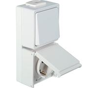 OPUS® AQUA - Interruptor con enchufe, diseño vertical, interruptor de apagado y apagado universal, color blanco puro