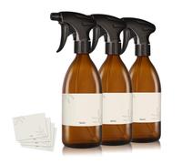 Oputec 3 botellas pulverizadoras de cristal de 500 ml para llenar con cabezal pulverizador ergonómico + etiquetas, botella vacía de agua para plantas, flores, productos de limpieza, cuidado del