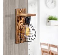 Opviq Aplique de pared Erebos 121-A, madera, pantalla jaula negra