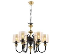 Opviq Chandelier de inspiración vintage, cuerpo de metal, 100 cm de altura, 62 cm de diámetro, 6 x E27 máx. 40 W, acabado negro y vintage, diseño tradicional americano glamoroso