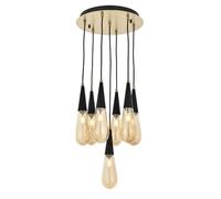 Opviq Chandelier industrial con cuerpo de metal y tapa de cristal, 90 cm de largo, 40 cm de diámetro, 7 bombillas E14 máx. 4 W, color antiguo, iluminación elegante para espacios modernos