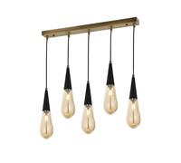 Opviq Chandelier industrial con cuerpo de metal y tapa de cristal, 90 cm de longitud, acabado anticuación, 5 enchufes E14, IP20, 220-240 V, perfecto para espacios modernos