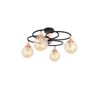 Opviq Chandelier industrial, negro y bronce, 31 cm de largo, 60 cm de diámetro, cuerpo de metal, 4 x E27 Max 6 W, diseño moderno de color sólido para interiores con estilo